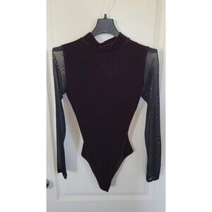 ALCHEMY Velvet +Mesh Bodysuit In Red